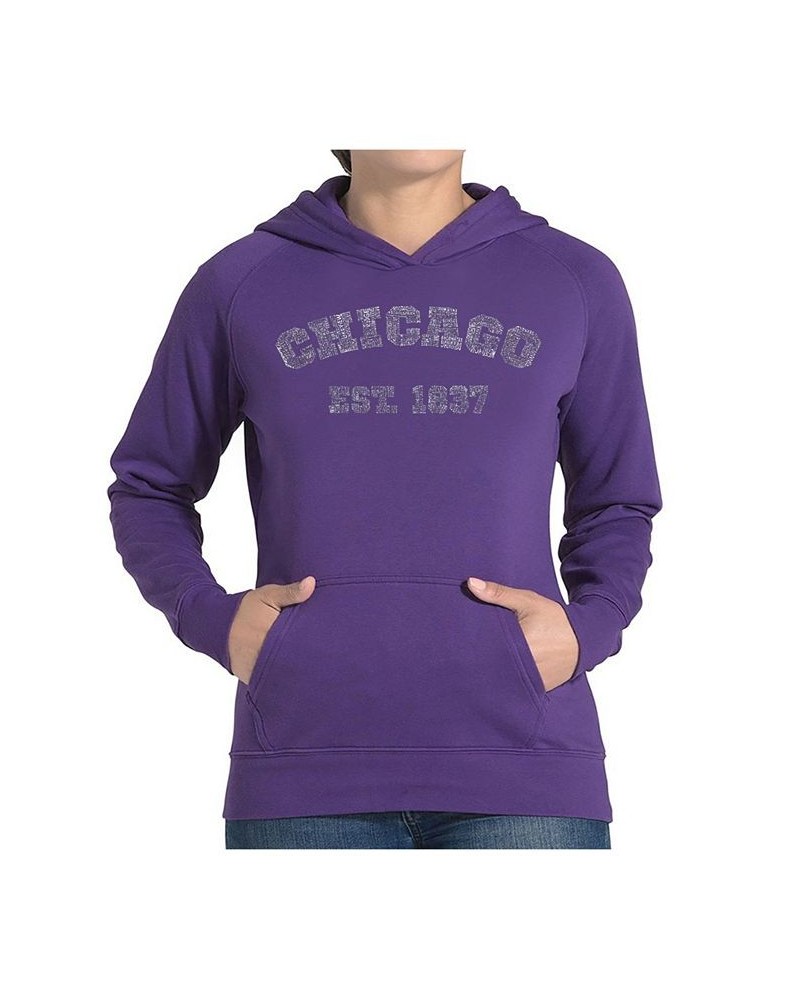 Women's Word Art Hooded Sweatshirt - Chicago 1837 Purple $27.60 Sweatshirts