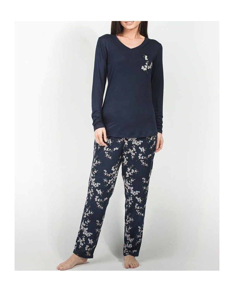 Cherry Blossom Ultra Soft Long-Sleeve Pajama Set Navy $40.05 Sleepwear