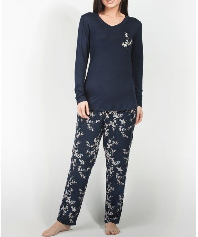 Cherry Blossom Ultra Soft Long-Sleeve Pajama Set Navy $40.05 Sleepwear