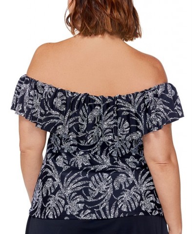 Plus Size Printed La Flor Off-The-Shoulder Removable-Strap Underwire Tankini Black/White $30.59 Swimsuits