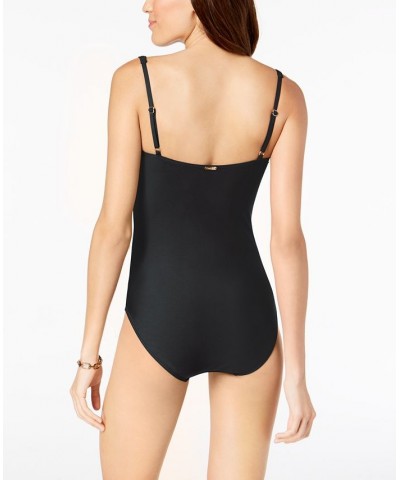 Pleated One-Piece Swimsuit Black $44.99 Swimsuits