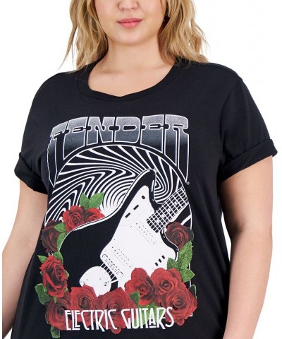 Trendy Plus Size Fender Guitar Graphic T-Shirt Jet Black $20.28 Tops