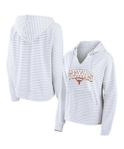Women's Branded White Texas Longhorns Striped Notch Neck Pullover Hoodie White $27.95 Sweatshirts