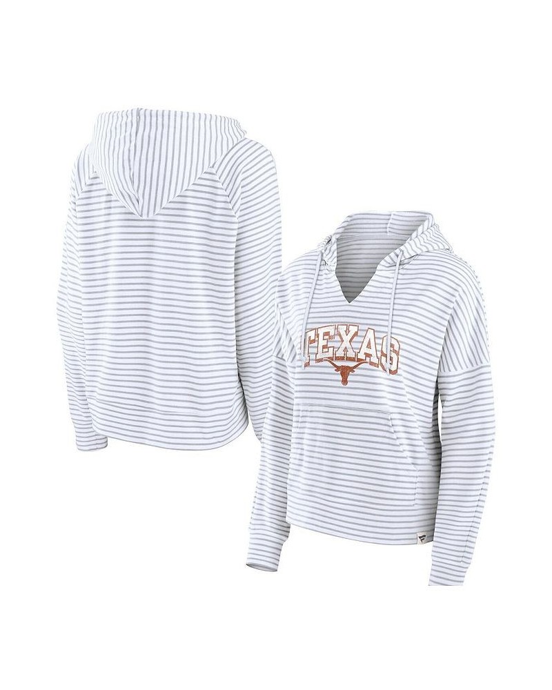 Women's Branded White Texas Longhorns Striped Notch Neck Pullover Hoodie White $27.95 Sweatshirts