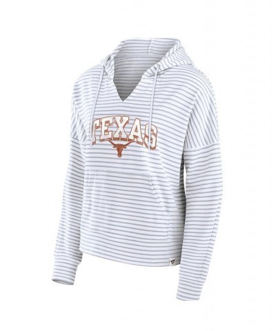 Women's Branded White Texas Longhorns Striped Notch Neck Pullover Hoodie White $27.95 Sweatshirts