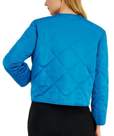 Women's Diamond-Quilted Collarless Jacket Blue Ocean $30.53 Jackets