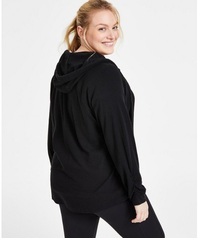 Ruched-Sleeve Zip Hoodie XS-3X Black $19.80 Jackets