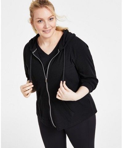 Ruched-Sleeve Zip Hoodie XS-3X Black $19.80 Jackets