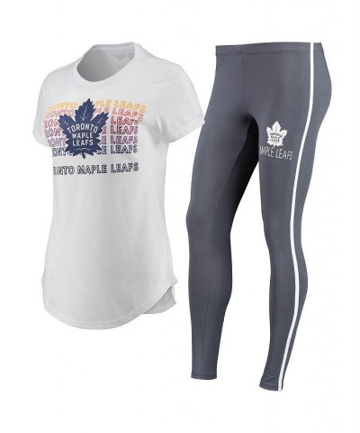 Women's White Charcoal Toronto Maple Leafs Sonata T-shirt and Leggings Set White, Charcoal $31.85 Pajama