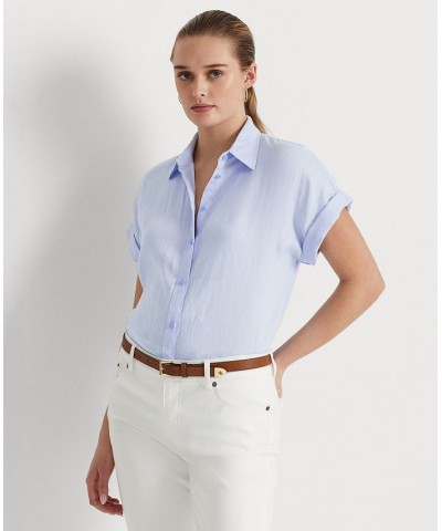 Dolman-Sleeve Linen Shirt Pebble Blue $53.66 Tops