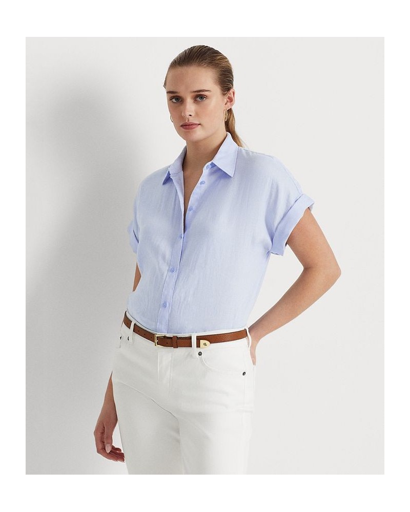 Dolman-Sleeve Linen Shirt Pebble Blue $53.66 Tops