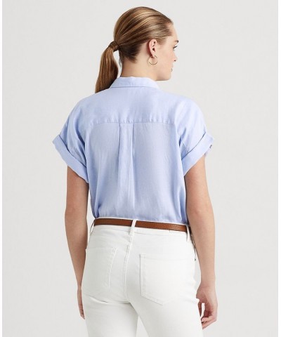 Dolman-Sleeve Linen Shirt Pebble Blue $53.66 Tops