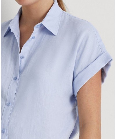 Dolman-Sleeve Linen Shirt Pebble Blue $53.66 Tops