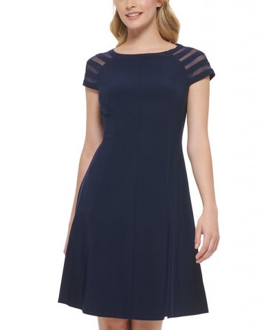Petite Illusion-Striped-Sleeve Dress Navy $49.05 Dresses