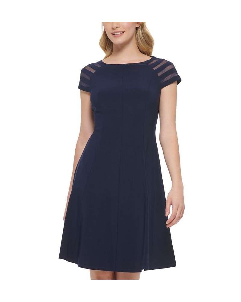 Petite Illusion-Striped-Sleeve Dress Navy $49.05 Dresses