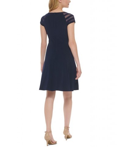 Petite Illusion-Striped-Sleeve Dress Navy $49.05 Dresses