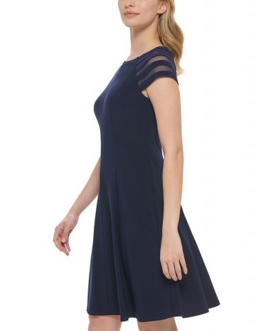 Petite Illusion-Striped-Sleeve Dress Navy $49.05 Dresses