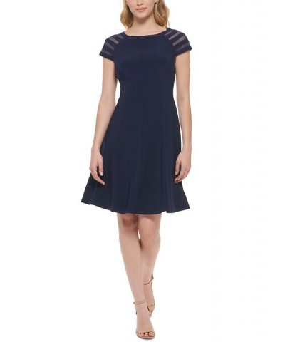 Petite Illusion-Striped-Sleeve Dress Navy $49.05 Dresses