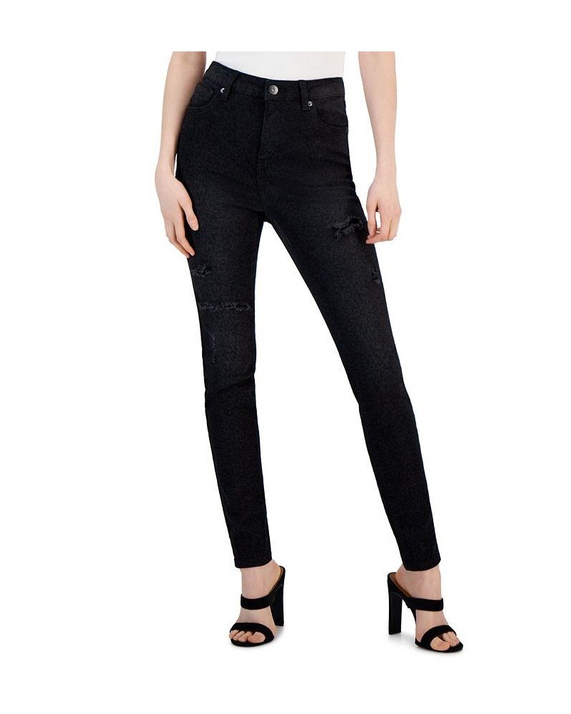 Women's Animal Print High-Rise Ripped Jeans Black Wash $25.39 Jeans