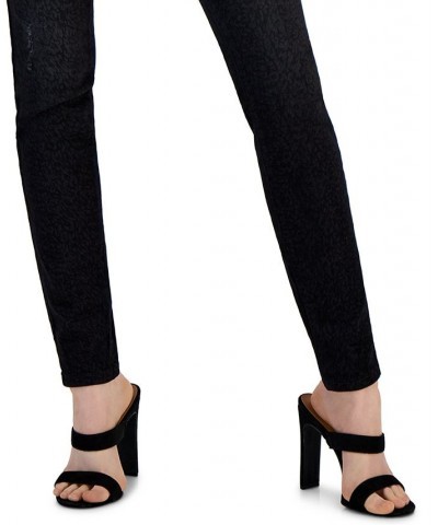 Women's Animal Print High-Rise Ripped Jeans Black Wash $25.39 Jeans