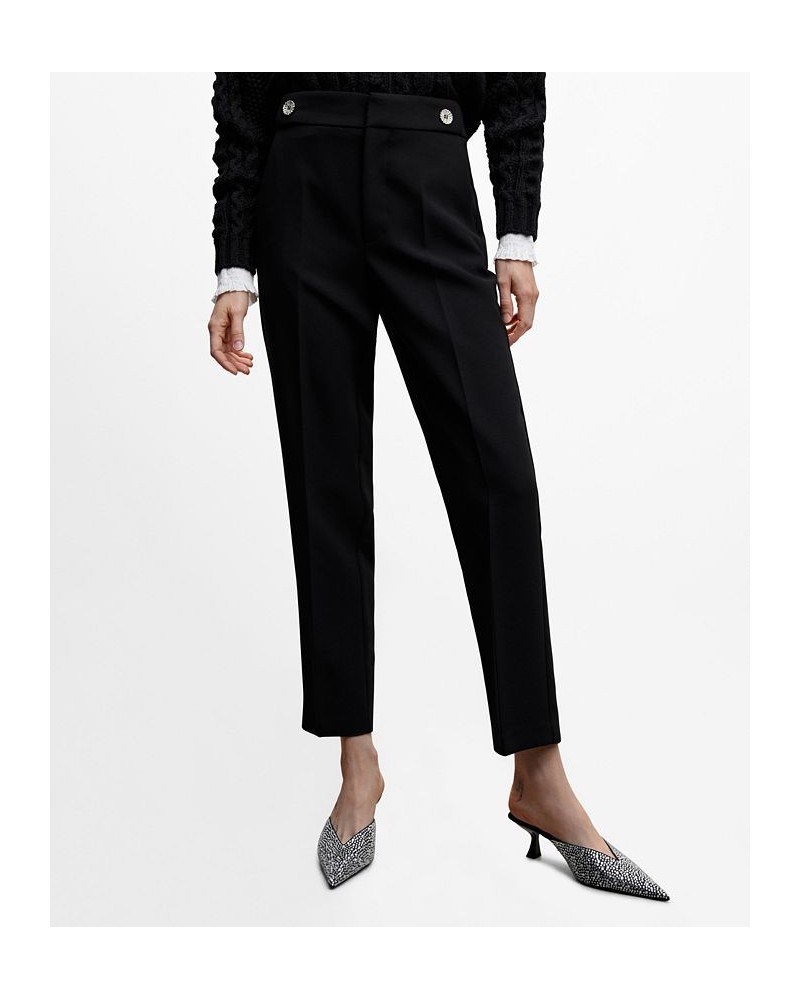 Women's Buttons Straight-Fit Trousers Black $31.50 Pants