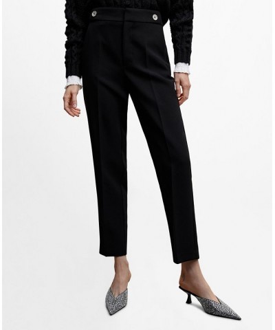 Women's Buttons Straight-Fit Trousers Black $31.50 Pants