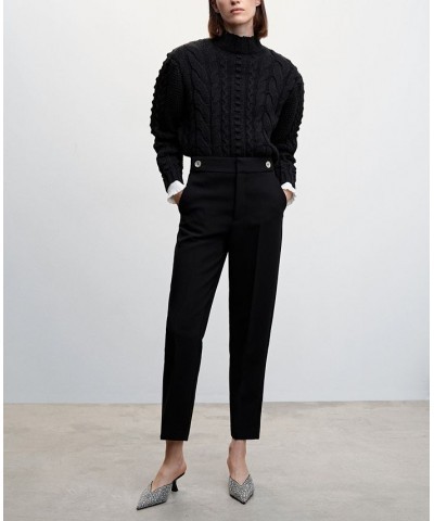 Women's Buttons Straight-Fit Trousers Black $31.50 Pants