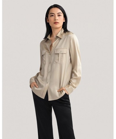 Sandwashed Silk Shirt With Epaulettes for Women Orange $49.29 Tops