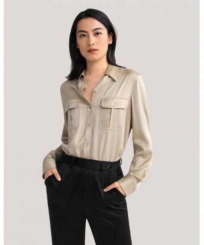Sandwashed Silk Shirt With Epaulettes for Women Orange $49.29 Tops