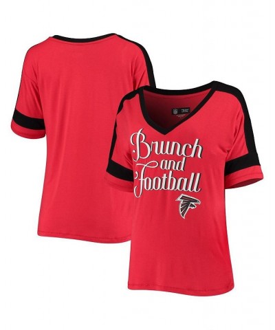 Women's Red Atlanta Falcons Brunch and Football V-Neck T-shirt Red $23.50 Tops