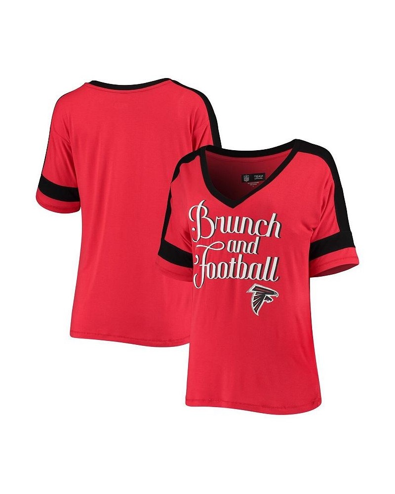 Women's Red Atlanta Falcons Brunch and Football V-Neck T-shirt Red $23.50 Tops