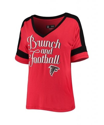 Women's Red Atlanta Falcons Brunch and Football V-Neck T-shirt Red $23.50 Tops