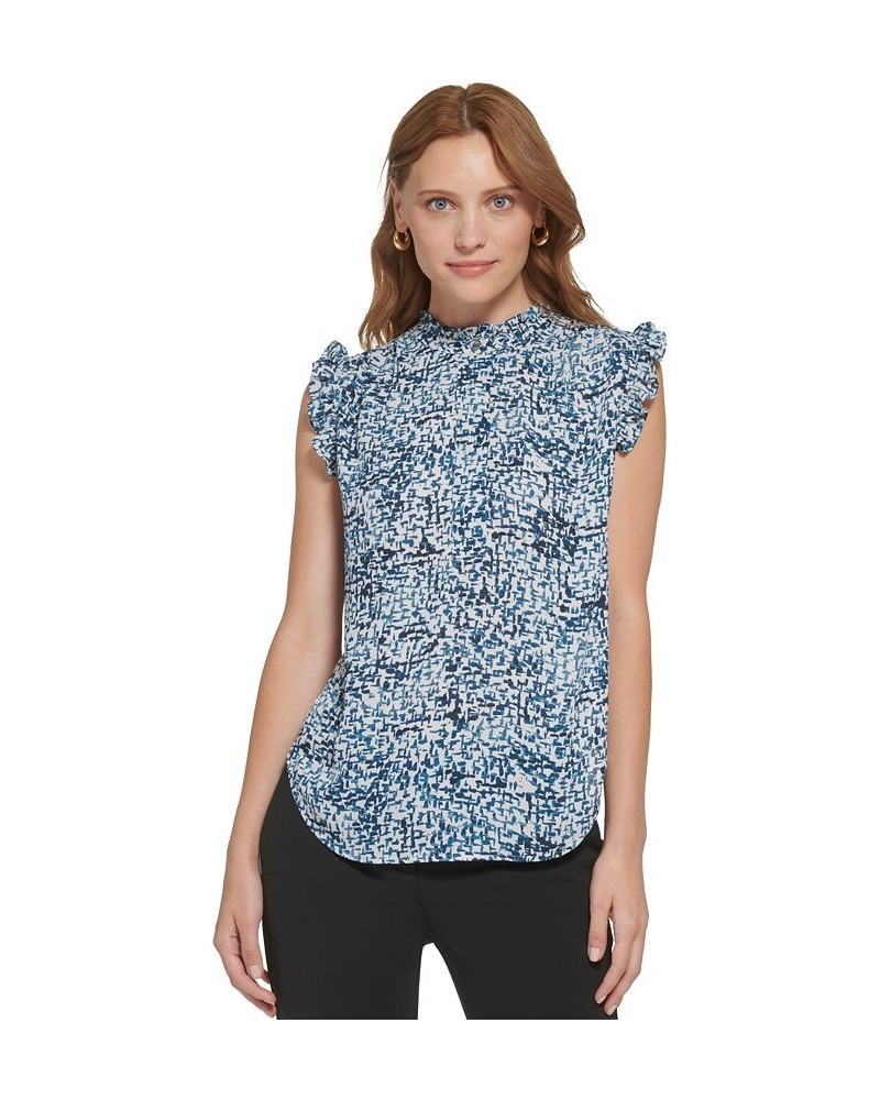 Women's Ruffled Sleeveless Half-Placket Top Dark Topaz Multi $27.24 Tops