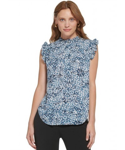 Women's Ruffled Sleeveless Half-Placket Top Dark Topaz Multi $27.24 Tops