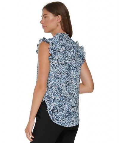 Women's Ruffled Sleeveless Half-Placket Top Dark Topaz Multi $27.24 Tops