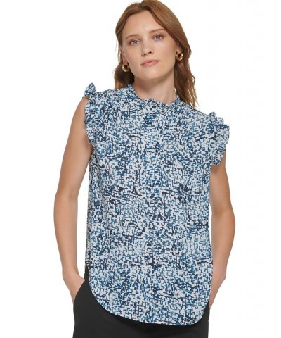 Women's Ruffled Sleeveless Half-Placket Top Dark Topaz Multi $27.24 Tops