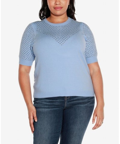 Black Label Plus Size Embellished Puff-Sleeve Sweater Blue $31.35 Sweaters