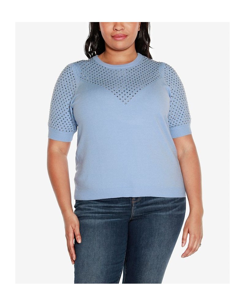 Black Label Plus Size Embellished Puff-Sleeve Sweater Blue $31.35 Sweaters