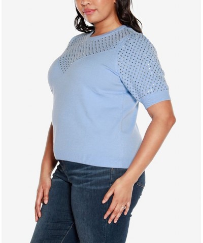 Black Label Plus Size Embellished Puff-Sleeve Sweater Blue $31.35 Sweaters