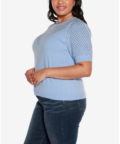 Black Label Plus Size Embellished Puff-Sleeve Sweater Blue $31.35 Sweaters