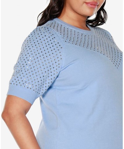 Black Label Plus Size Embellished Puff-Sleeve Sweater Blue $31.35 Sweaters