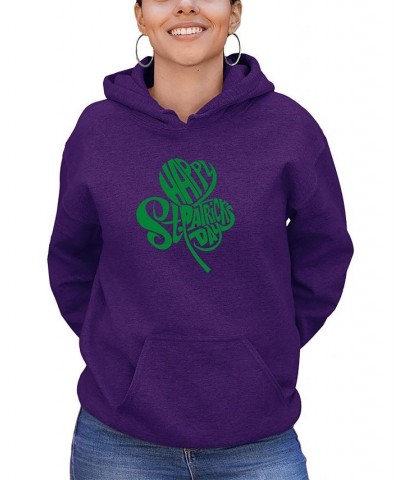 Women's St. Patrick's Day Shamrock Word Art Hooded Sweatshirt Purple $24.00 Sweatshirts