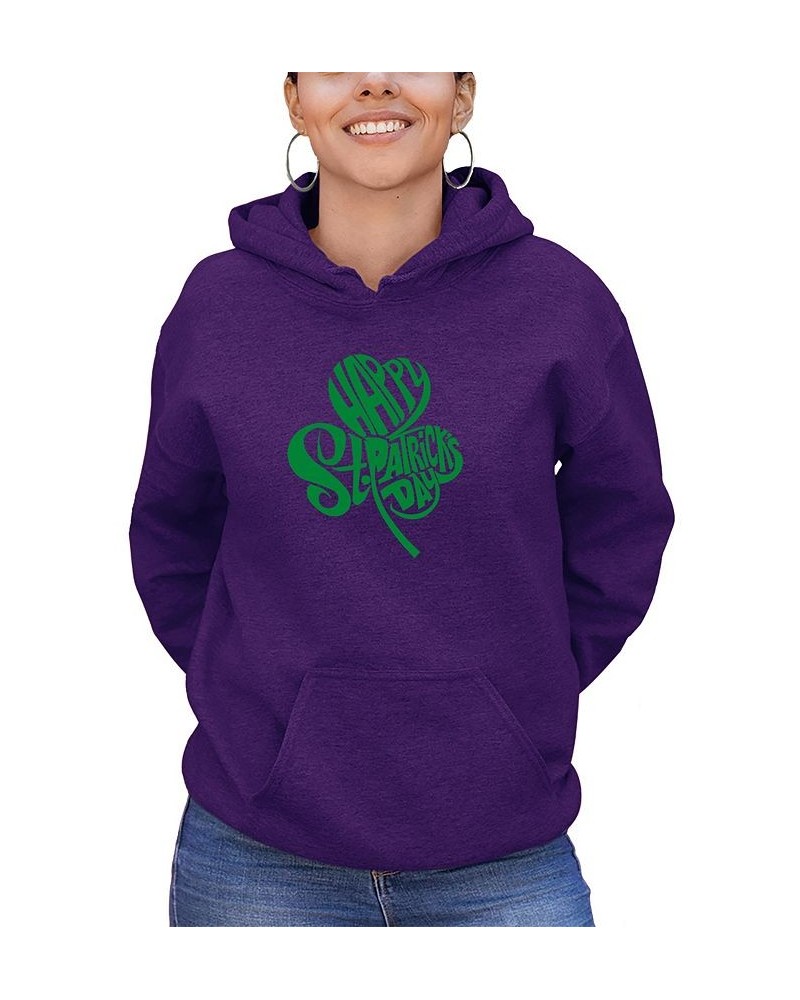 Women's St. Patrick's Day Shamrock Word Art Hooded Sweatshirt Purple $24.00 Sweatshirts