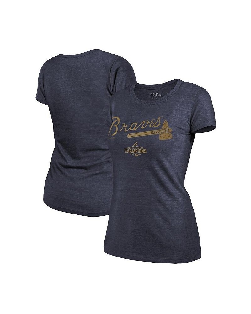 Women's Threads Navy Atlanta Braves 2022 Gold Program Wordmark T-shirt Navy $27.99 Tops