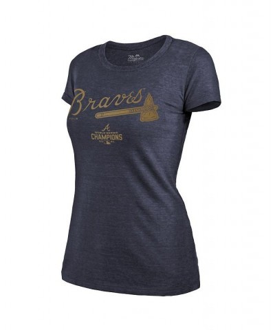 Women's Threads Navy Atlanta Braves 2022 Gold Program Wordmark T-shirt Navy $27.99 Tops