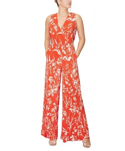 Women's Anka V-Neck Jumpsuit Burnt Coral Bloom $63.60 Pants