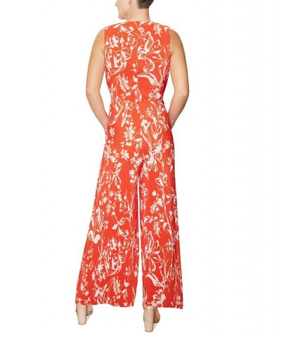 Women's Anka V-Neck Jumpsuit Burnt Coral Bloom $63.60 Pants