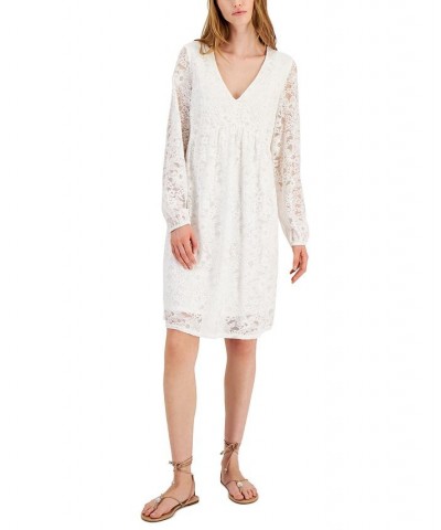 Lace Empire-Waist Bow-Back Shift Dress Inc White $29.69 Dresses