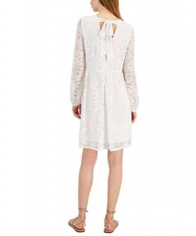 Lace Empire-Waist Bow-Back Shift Dress Inc White $29.69 Dresses