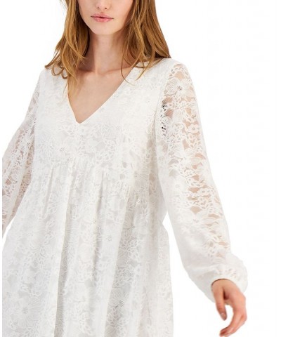 Lace Empire-Waist Bow-Back Shift Dress Inc White $29.69 Dresses